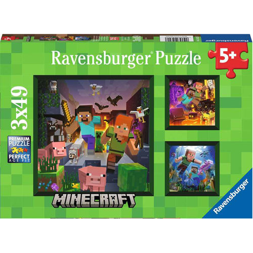 *B Grade* Ravensburger Minecraft Biomes 3x 49 piece Jigsaw Puzzles
