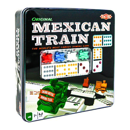Mexican Train in Tin  91 double 12 dominoes