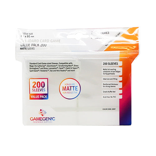Gamegenic - Standard Card Game Value Pack Matte Sleeves (200) - Clear